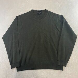 Eddie Bauer Men's Supima Cotton V Neck Solid Olive Army Green Knit Sweater L